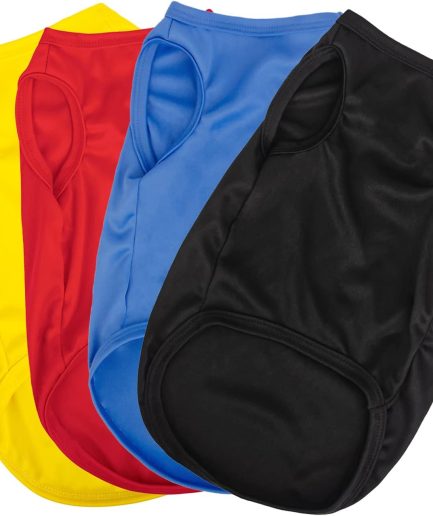 4 Pieces Dog Shirts Pullover Soft Blank Puppy T-Shirt Small Dogs Colorful Solid Pet Summer Clothes Red Yellow Blue Black Plain Shirts Sleeveless Outfit for Most Dogs Cats Puppy Pet no Shrink L