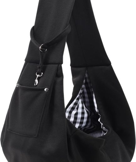 Dog Carrier Sling - Reversible Puppy Carrier Purse with Storage Pocket, Hand-Free Dog Sling Carrier for Carry Small Dogs and Cats, Travel Safety Harness, Dog and Cat Harness(Black)