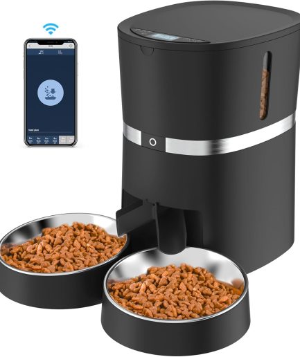 Smart Cat Feeder,  Automatic Cat Feeder  Enable Pet Dog Food Dispenser  Control for Cat&Dog with Two- Splitter and Two Bowls, Voice Recorder Distribution Alarms, Portion Control