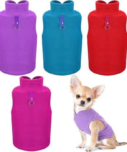 4 Pieces Dog Polyester Warmer Vest Sweater Warm Pullover Jacket with D-Ring Leash Cold Weather Coat Hoodie for Small and Medium Dogs(M,Purple, Blue, Rose, Red)