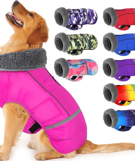 Warm Dog Coat, Christmas Dog Jacket Waterproof Puppy Winter Coat with Buckles, Reflective Adjustable Pet Snow Jacket Turtleneck Fleece Sweater for Small Medium Large Dogs - Pink, S