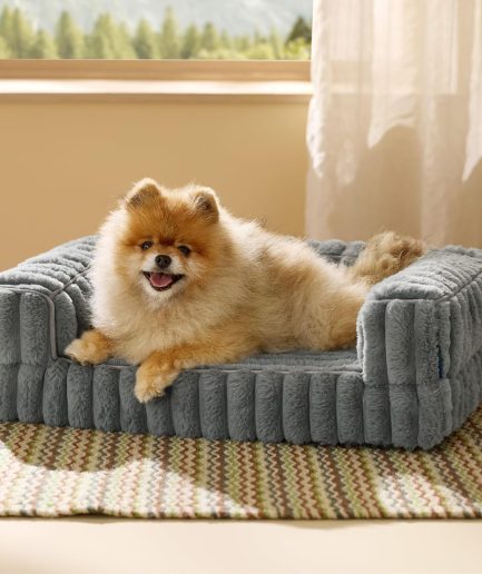 Orthopedic Dog Bed for Small Dogs, Waterproof Memory Foam Small Pet Beds with Sides, Non-Slip Bottom and Egg-Crate Foam Medium Dog Couch Sofa with Washable Removable Corduroy Cover, Grey